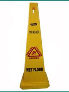 Janitorial Supplies General - Caution Sign Wet Floor Cone 4 Sides Eng/Span Yellow 35 IN